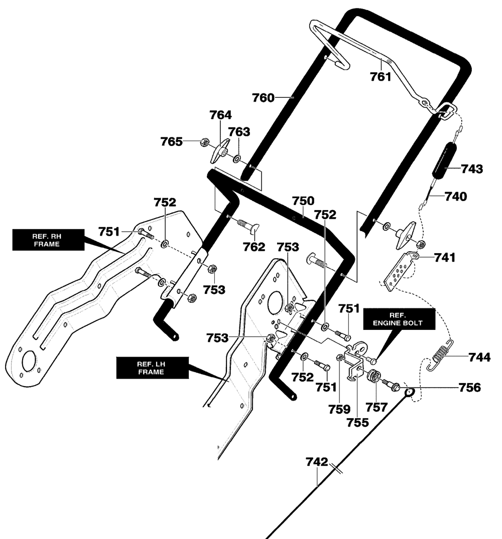 Handle Assembly Diagram and Parts List for 620351X16NB 2004 Briggs and Stratton Snow Blower